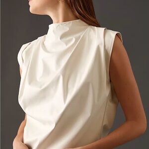 Anthropologie Line & Dot Vegan Leather Sleeveless Top Ivory Structured NWT